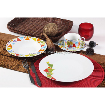 16 Piece Round White Porcelain Dinner Set Mosaic